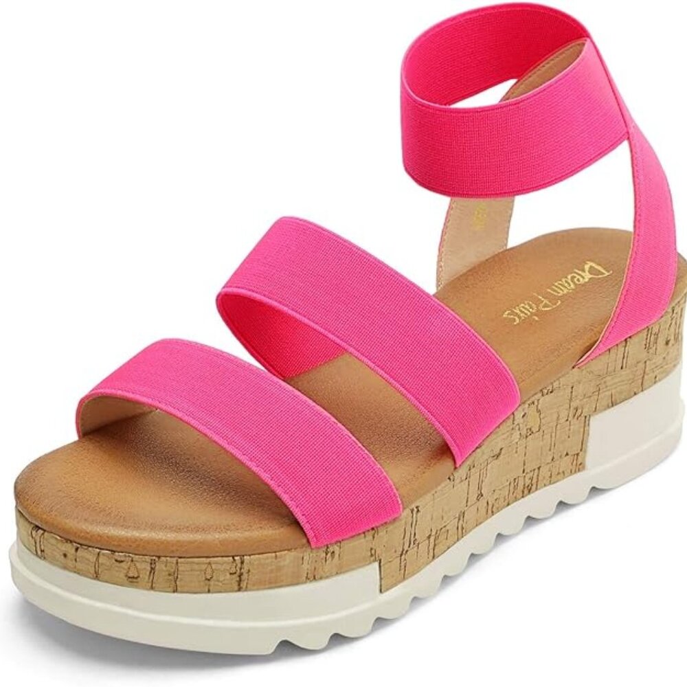 Pink Women's Open Toe Elastic Ankle Strap Platform Sandals COMFY!! Sz 9